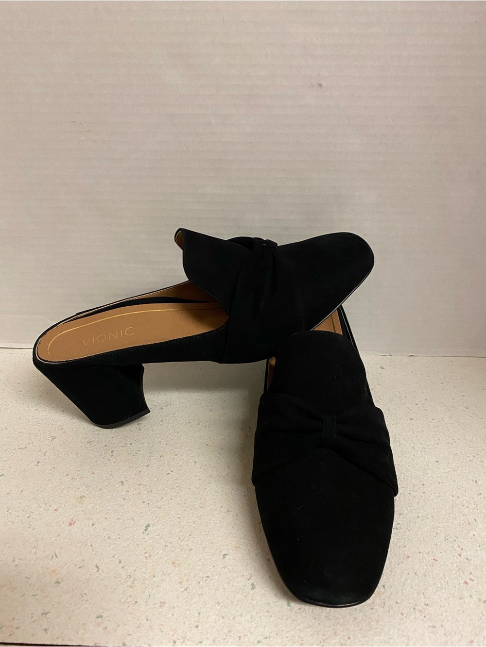 Vionic Black Suede Presley Block Mule Heels